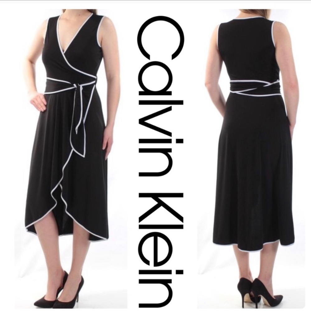 CALVIN KLEIN Sleeveless Faux Wrap Dress with Tie 8